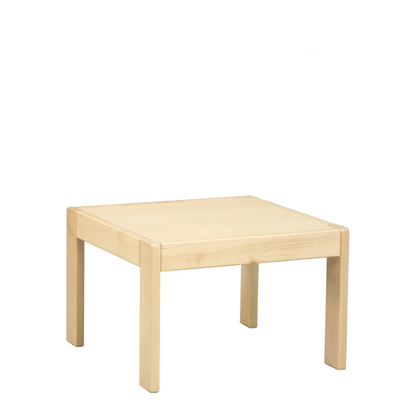 Mesa de centro de madeira clara com pernas rectas.