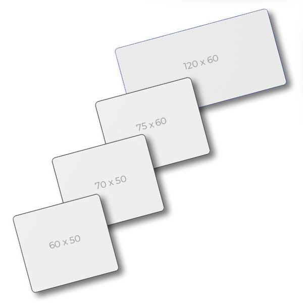 Tampos rectangulares EDGE nos formatos 60 × 50, 70 × 50, 75 × 60 e 120 × 60.