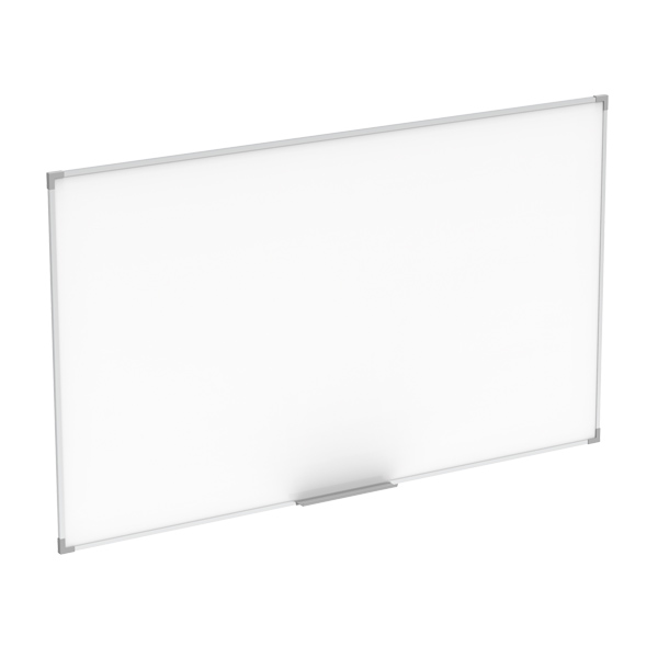 Quadro branco rectangular com moldura met&aacute;lica e tabuleiro inferior.