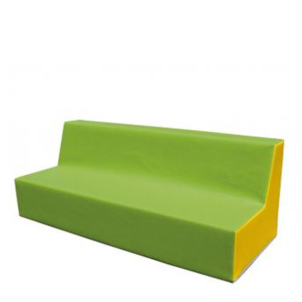 Assento com base e encosto verdes e laterais amarelas.