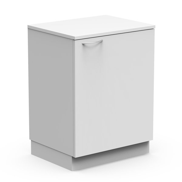 Módulo baixo branco com uma porta e puxador curvo.