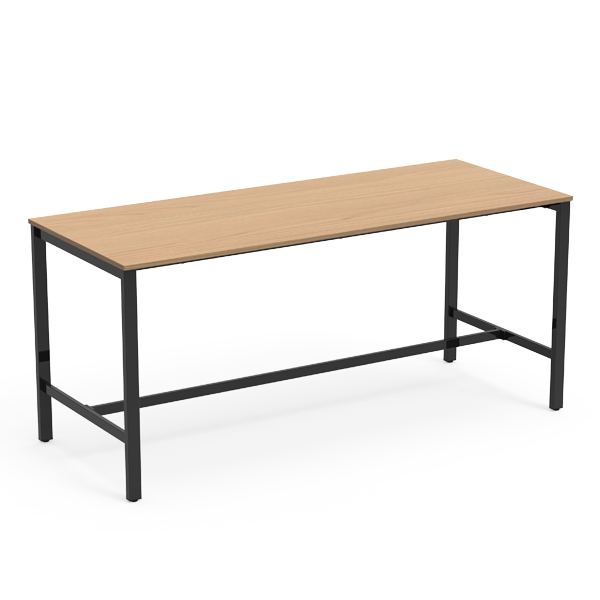 Mesa Alta Atlantic com tampo de madeira clara e estrutura metálica preta.