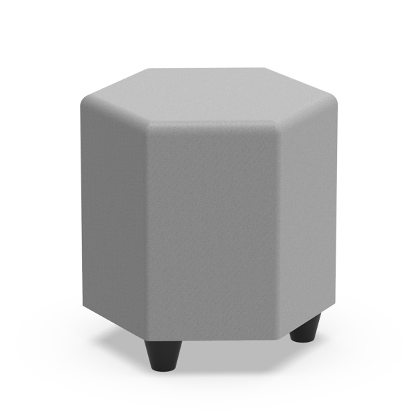 Pufe Block hexagonal cinzento com pés pretos.