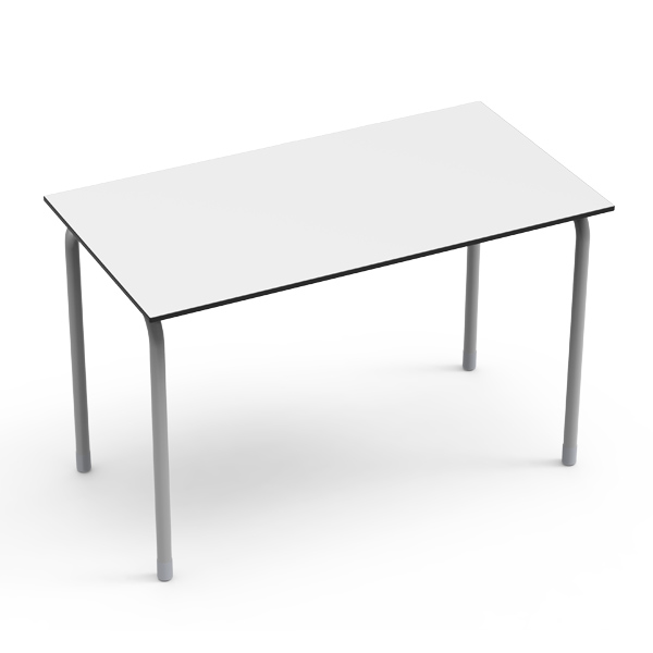 Mesa Desk 21 Rectangular Dupla com tampo branco e pernas metálicas cinzentas.