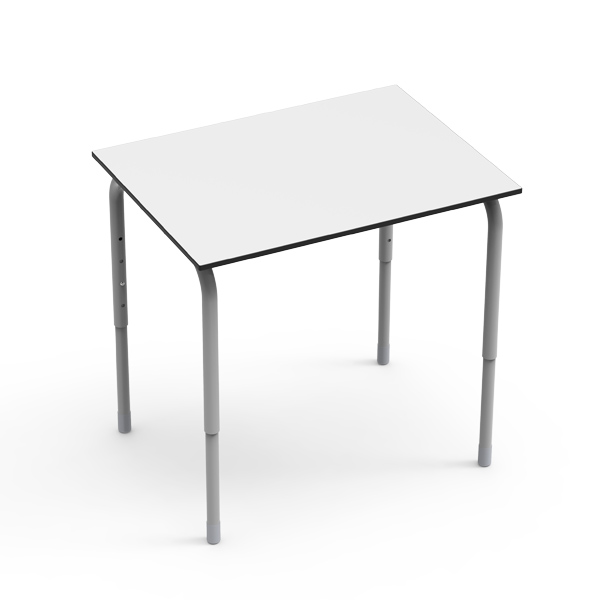 Mesa Desk 21 Rectangular Individual com tampo branco e pernas metálicas reguláveis.