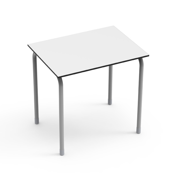 Mesa Desk 21 Rectangular Individual com tampo branco e pernas metálicas cinzentas.