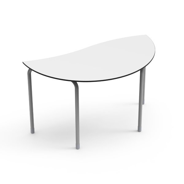 Mesa Desk 21 Semicircular Onda com tampo em meia-lua e pernas metálicas cinzentas.
