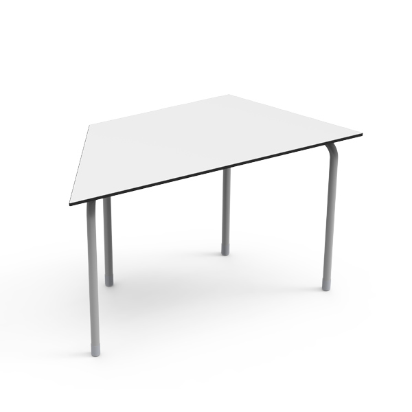 Mesa Desk 21 Trapezoidal UT com tampo branco e pernas metálicas.