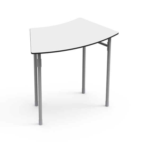 Mesa Desk 21 Curva 8 com tampo branco curvo e pernas metálicas.