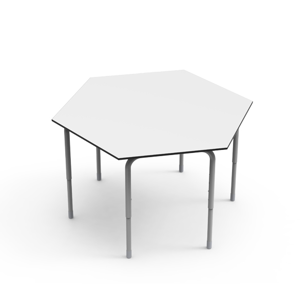 Mesa Desk 21 com tampo hexagonal.