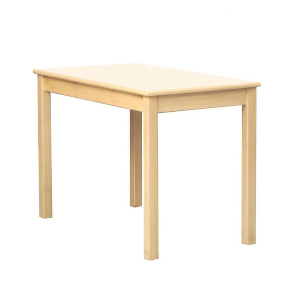 Mesa individual de madeira clara com tampo rectangular.