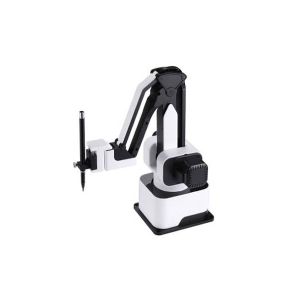 Bra&ccedil;o rob&oacute;tico Rotrics DexArm Luxury a segurar uma caneta.