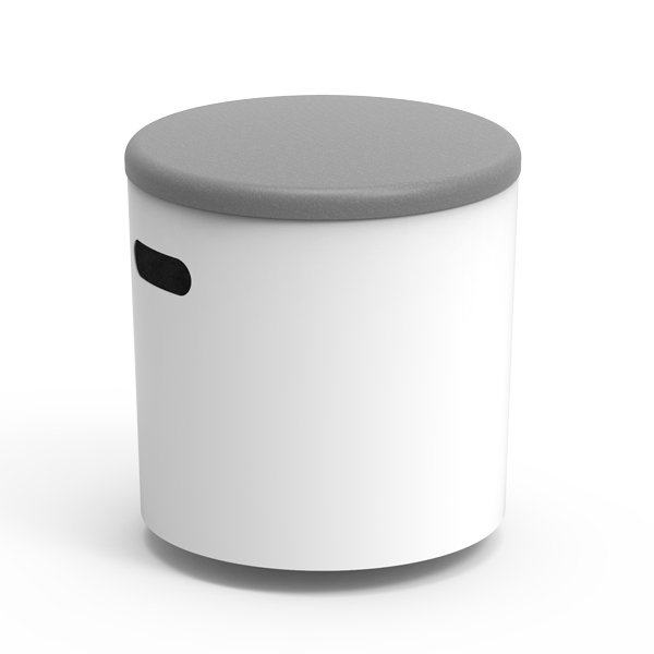 Banco Wobble branco com assento cinzento e pega oval lateral.