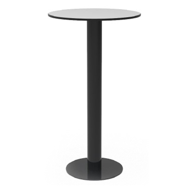 Mesa Bloom Alta preta com tampo redondo e base central circular.