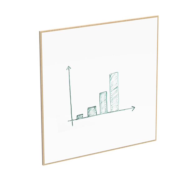 Painel de escrita com um gr&aacute;fico de quatro barras ascendentes desenhado &agrave; m&atilde;o.