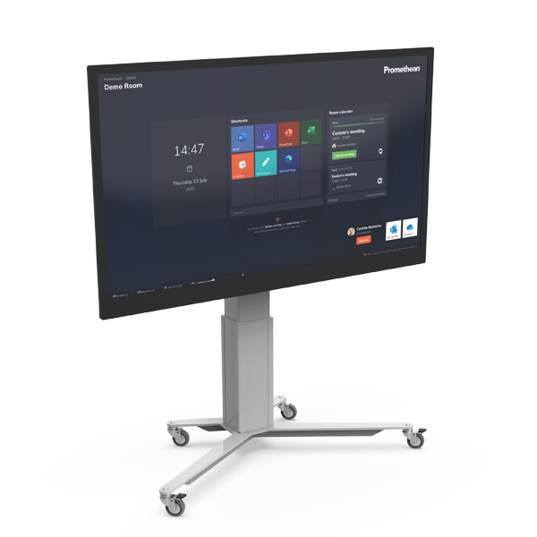Netboard Flow Flip LED com ecrã na vertical sobre suporte com rodas.