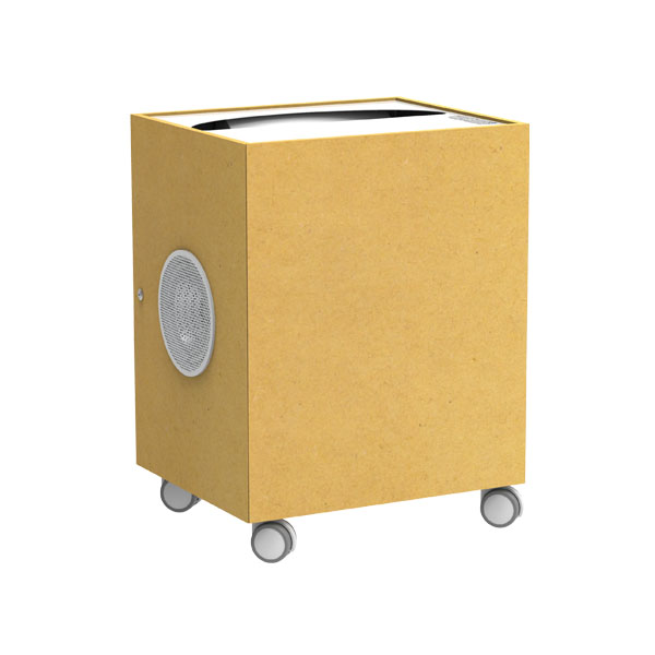 Netboard Portable 360 amarelo, com rodas e grelha circular lateral.