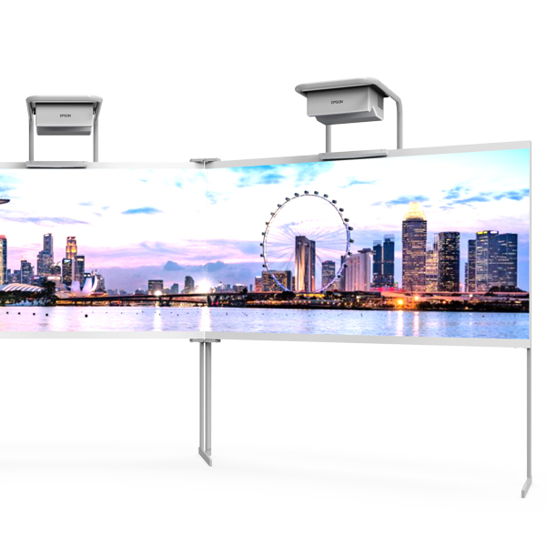 Netboard Wall com dois m&oacute;dulos de proje&ccedil;&atilde;o a apresentar uma paisagem urbana.
