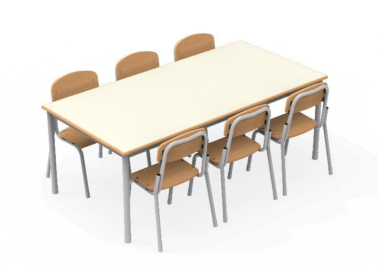 Cadeiras Tradicionais +
Mesa Q3 em termolaminado.