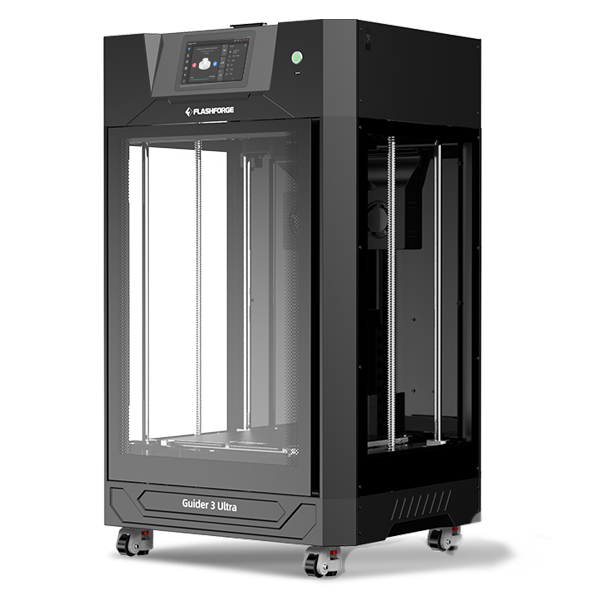 Impressora 3D Flashforge de grande formato, com estrutura fechada e portas transparentes.