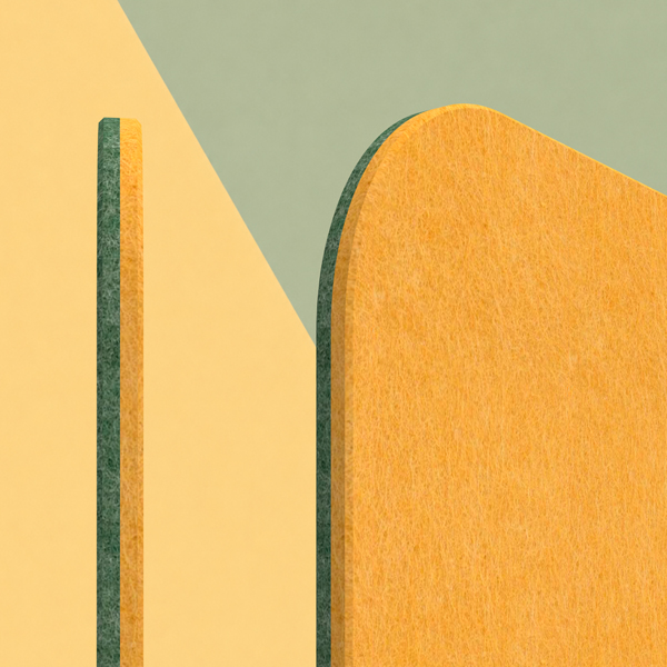 Pormenor de um painel texturado bicolor, com face amarela e bordo verde.